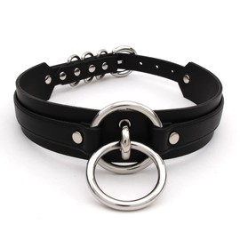 lalatia Women's O Ring Faux Leather Choker Necklace in Large Sizes (Black Silver), Faux Leather