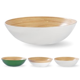 VIETLUSH Handmade Natural Bamboo Salad Bowl, 12 Inch | Lightweight Large Bamboo Bowl for Food, Fruit and Serving | Elegant Wooden Bowl for Kitchen, Salad & Decoration (Pearl White)