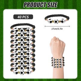Tinrbip 40 Pcs Sports Charm Bracelets, Soccer Softball Basketball Foftball Party Favors, Adjustable Beaded Bracelet Bulk for Women Teens Player Decoration, 6.77 Inch, Vinyl, no gemstone