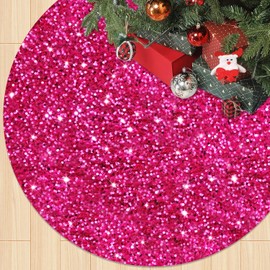 FOTSHARER 36 Inches Christmas Tree Skirt Hot Pink Glitter Sequins Xmas Tree Skirt Embroidery Velvet Tree Skirt Mat for Winter Holiday Modern Paillette Tree Base Cover for Santa Christmas Ornaments