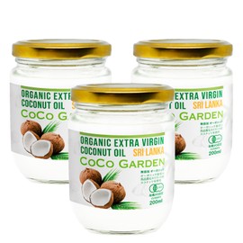 COCO GARDEN 100% Organic Coconut Oil Extra Virgin Cold Press, 6.8 fl oz (200 ml x 3 pcs, Coconut Oil (Regular))