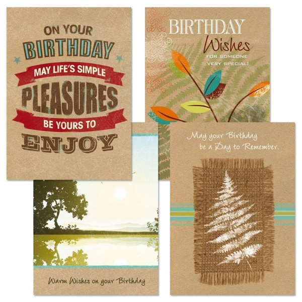 Masculine Tailored Birthday Greeting Cards - Set of 8 (4 designs), Large 5" x 7", Happy Birthday Cards Men Male Boys