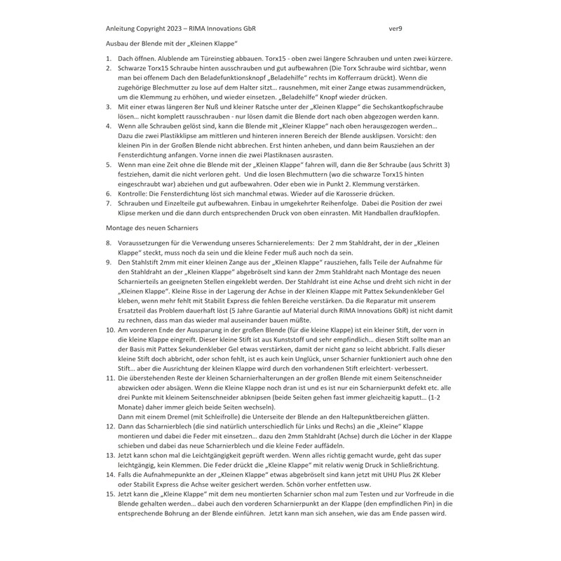 RIMA Innovations GbR Mercedes R230 Small Flap Repair Kit