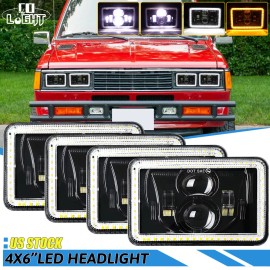 COLIGHT DOT For Nissan 720 1983-1986 4PCS 4X6" LED Headlights Hi-Lo DRL Turn Signal Ring