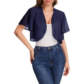 Bbonlinedress Bolero Women's Festive Chiffon Cardigan Elegant Short Sleeve Casual Bolero Jacket Open Front Shoulder Jacket, navy