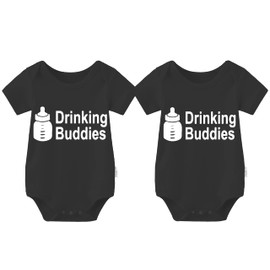 YSCULBUTOL Baby Twins Bodysuit Drinking Buddies Baby Twin Romper Boy Outfits Girl Jumpsuits Baby Triplets Set（Black 6-9m）