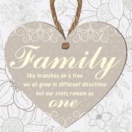 "Family Like Branches on a Tree" Wooden Heart Plaque – A Beautifully Crafted Sentimental MDF Wall Hanging Sign Celebrating the Unbreakable Bond and Unity of Family Members, Perfect for Home Decor