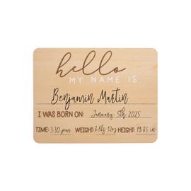 Pearhead Baby Welcome Sign, Gender-Neutral Hello Baby Arrival Photo Prop, Hospital Birth Announcement, Newborn Birth Stats Board Photo Prop, 8.25" x 11", Wood