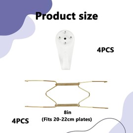 8PCS Plate Hangers for Walls 8 Inch Gold Plate Wall Hangers Stainless Steel Compatible Decorative and Invisible Plates Hooks Dish Diaplay Holder for Wall W Shaped with 4 Wall Hooks