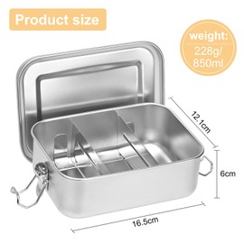LUXECOVE Stainless Steel Lunch Box with Compartment, 850 ml Lunch Box, Children's Lunch Box with Compartments, Leak-proof with Sealing Ring, BPA-Free, Suitable for Adults and Children, Lunch Box,