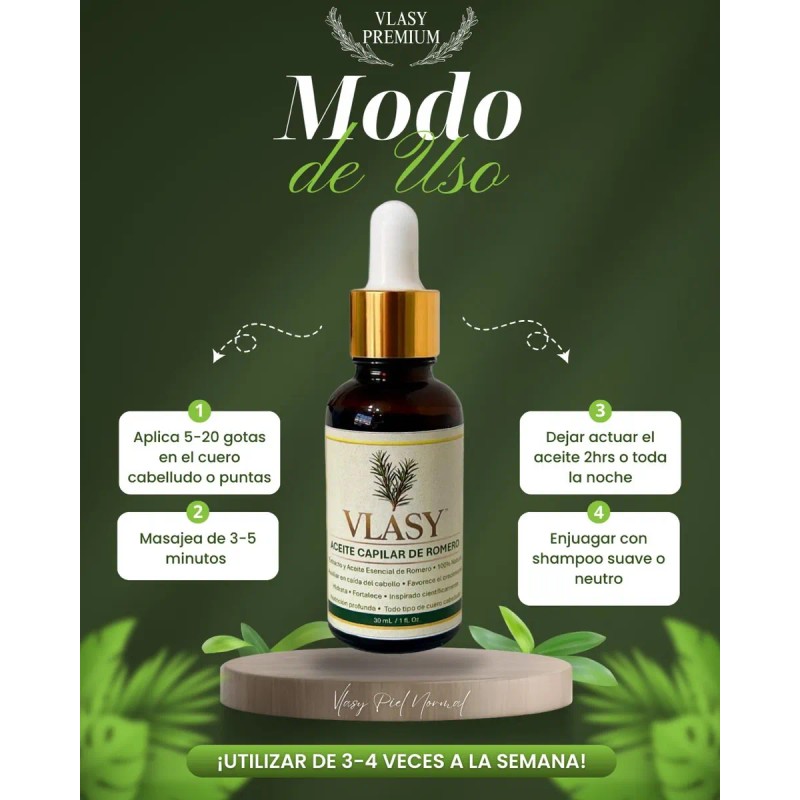 Vlasy, Romero Aceite Capilar, Estimula Cuero Cabelludo 30 Ml