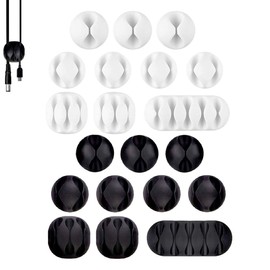 Cable Clip, Cable Management System, Cable Management Organiser, Long Life Cable Management, 20 Pieces Cable Organizer for Home and Office (Black/White)