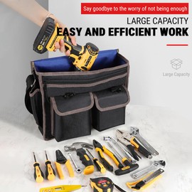 DEWIN Tool Bag Organiser, Small Wear Resistant Open Mouth Tools Storage Shoulder Bag with Multi Pocket, Waterproof Large Capacity Oxford Cloth Messenger Bag for Electrician Engineers Plumber Mechan