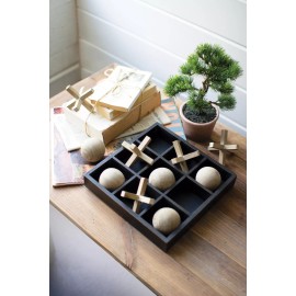 My Swanky Home 10 Piece Set Natural Wood Tic Tac Toe Game 3 Dimensional Family Tabletop Black