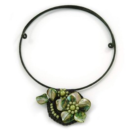 Avalaya Green Shades Shell Flower Flex Wire Choker Necklace - Adjustable
