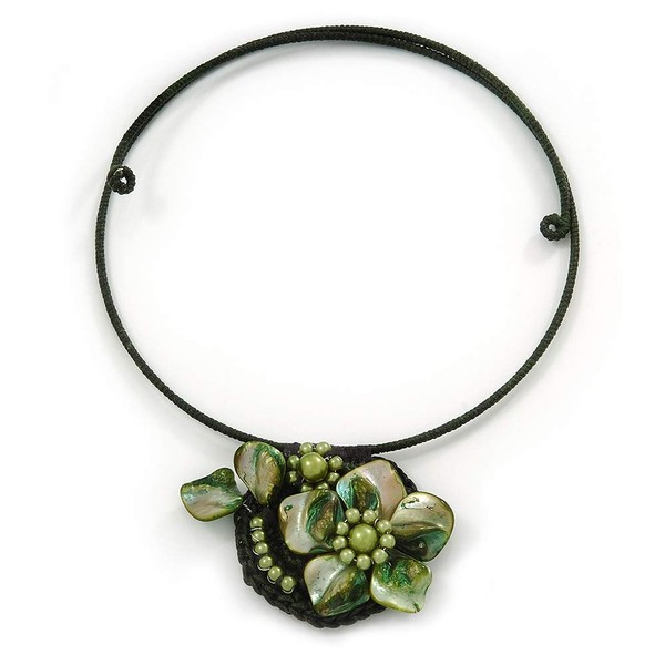 Avalaya Green Shades Shell Flower Flex Wire Choker Necklace -