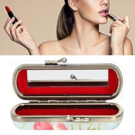 Estuche para labiales con bordado vintage - Soporte portátil con espejo, elegante organizador de brillo labial para viajes, material ABS duradero