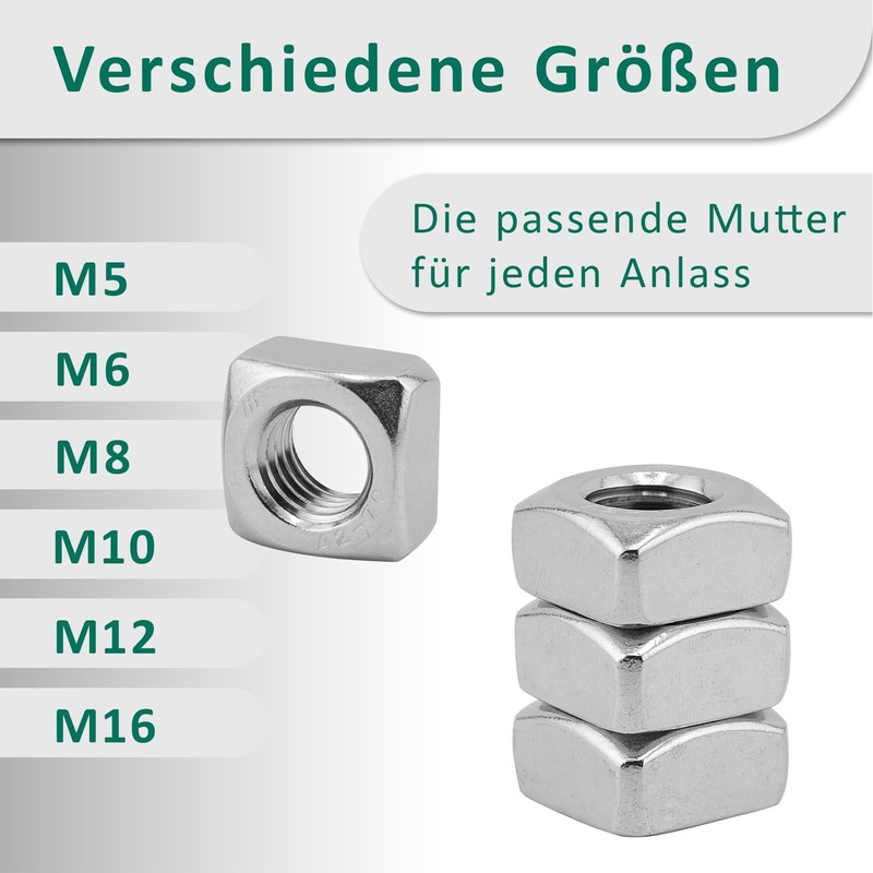 DSM Square Nuts M8 According to DIN 557, Regular Shape,