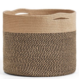 Goodpick Large Cotton Rope Basket 15.8"x15.8"x13.8"-Baby Laundry Basket Woven Blanket Basket Nursery Bin, Jute