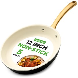 NutriChef 12 Inch Large Ceramic Coated Frying Pan - Non Stick Skillet with Titanium Handle, Omelet Pan Durable, Easy to Clean - Gas, Electric, Ceramic and Induction Compatible Cookware