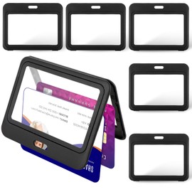 Oruola 6pcs Horizontal Badge Holder,Badge Holder Horizontal with Double-Sided Clear Window,ID Badge Holder for Office School ID Credit Cards Proximity Key Cards Driver’s Licenses & Passes Black