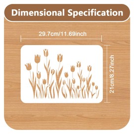 Doodlream Spring Tulip Border Wall Stencil for Painting, 29.7 x 21cm Tulip Flower Plastic Reusable Stencils for Wood Burning, Floral DIY Craft Art Stencil Template on Fabric Canvas Furniture Journal