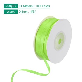 uxcell Satin Ribbon, 1/8 Inch x 100 Yards Bright Green Double Face Polyester Satin Ribbon for Gift Wrapping, Crafts, Wedding Party Decorations, Bouquet, Bow Making