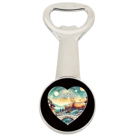 Skopje North Macedonia Travel Souvenir Destination Heart Shape Design Magnetic Bottle Opener Single