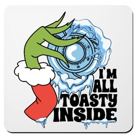 Chrsitmas I'm All Toasty Inside Coaster - Grinchmas Thermostat Festive Xmas Grumpy Winter Cozy Present Gift (White)