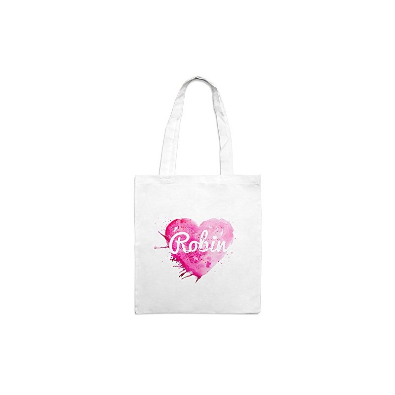 Jute Bag with Name Robin - Painted Heart Motif -
