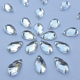 300Pcs 0.31x0.51″ Drop Shape Crystal Clear Acrylic Sew On Rhinestones Flatback Sewing Stones for Clothes Dress Crafts Garments Accessories (Silver)