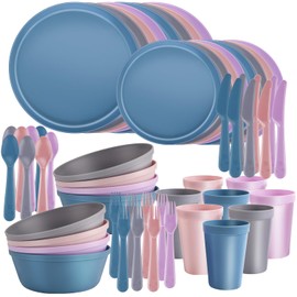 40-Piece Kitchen Plastic Dinnerware Set, Service for 8, Includes Dinner Plates, Cups, Bowls, Forks, Knives, and Spoons, Durable and Reusable, Microwave Safe, Ideal for Everyday Use and Outdoor Dining