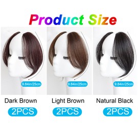 WADY Clip in Side Bangs Extensions - 100% Human Hair, 2PCS Medium Brown, 10 Inch Side Swept Fringe Hairpieces #4 (Natural Black Color)