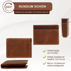 STILORD 'Sterling' RFID Men's Leather Wallet - Vintage Wallet with NFC Protection - Wallet with Gift Box - Genuine Leather Wallet with ID Compartment, Kara - Cognac, M, coin purse