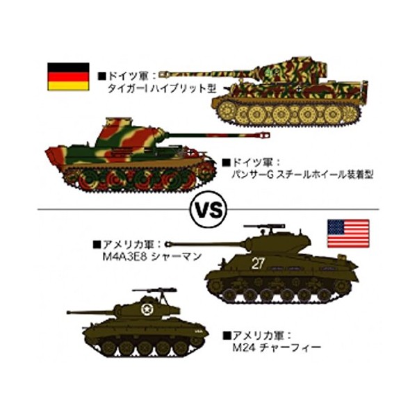 Hasegawa 1/72 German Army Tiger I & Panther G VS M4A4E8 Sherman & M24 Charfy Operations Through the Line River Plastic Model 30035