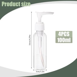 Pack of 4 100 ml Airless Pump Bottle Pump Dispenser Transparent Empty Cream Dispenser Travel Bottle for Filling Plastic Pump Bottle Refillable Plastic Bottles for Cosmetics Shampoo Lotion