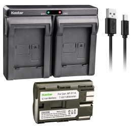 Kastar BP-511 Battery or Dual Slim Charger for Canon Optura 10, Optura 20, Optura 50MC - 1 Charger + 1 Battery