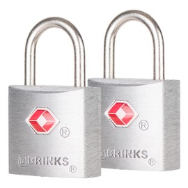 BRINKS TSA Approved Padlock, 22mm Aluminum, Chrome-Plated with Hardened Steel Shackle, TSA Locks for Luggage, 2-Pack