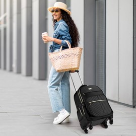 StarCloud Rolling Backpack for Women, 21"x14"x9",45L Travel Backpack with Wheels and USB & Type-C Charging Ports, Fits 17.3", Water-Resistant Carry-On Luggage for Work & Travel(Black)