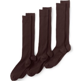 Lands' End Men s Seamless Toe Over The Calf Cotton Rib Dress Socks 3-pack Rich Coffee Regular Large