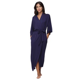 Women's Soft Kimono Long Robes Nursing Robes Maternity Bathrobes,Navy Blue