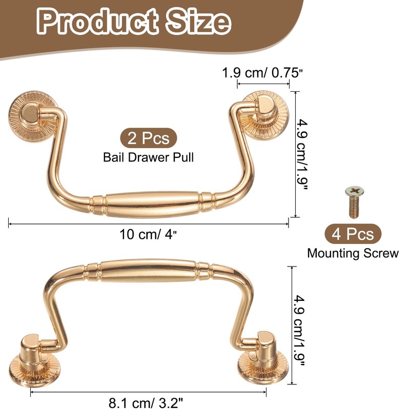 sourcing map 2pcs Bail Pull Handle, 4 Inch Bail Drawer
