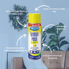 Sprayway Furniture Polish, 16oz, Pack of 6 | Cleans, Waxes, Dusts with Fresh Lemon Fragrance | Foaming Action, Removes Fingerprints, Smudges, Stains | Ideal for Wooden Surfaces