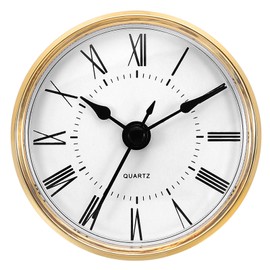 PATIKIL 2.8" 70mm Quartz Clock Insert, Round Quartz Movement Miniature Clock Mini Roman Numeral Clock Fit 61mm/2.4" Diameter Hole for Replacement Home, Gold Tone/White, Style 9