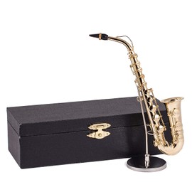 Broadway Gifts Gold Saxophone Mini Figurine – 6.5" Replica Instrument with Case & Stand – Collectible Music Decor Gift