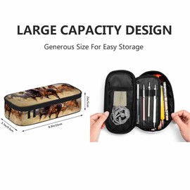Yekiua Horses Pen Bag Wild Running Horses Desert Sandstorm Large Pencil Case Big Capacity For Teen Boys Girls School Students Pencil Pouch Pencil Holder
