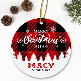 Merry Christmas Macy Nebraska Ornament 2024 - Xmas Holiday Keepsake for Decor Macy NE Ornament Souvenir Gift Family Friends - New Home Ornament 3" Plastic