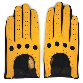 ZLUXURQ Womens Vintage TouchScreen Black&Yellow Leather Driving Gloves Unlined -Soft And Thin Quality Italian Lambskin