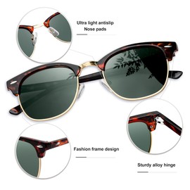 KANASTAL Polarized Sunglasses for Men Women Semi-Rimless Sun Glasses Green Lens UV Blocking Retro Trendy (Tortoise Shell Frame)