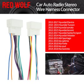RED WOLF Radio Wire Harness Compatible with 2013-2017 Hyundai Elantra/Santa Fe, 22014-2018 Kia Forte Sorento MP3 CD Player Connector Plug Aftermaket Stereo Installation